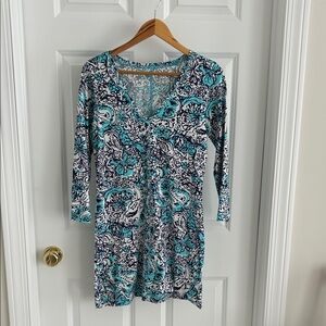 Lilly Pulitzer Juliet Dress with 3/4 Sleeves in Shorely Blue